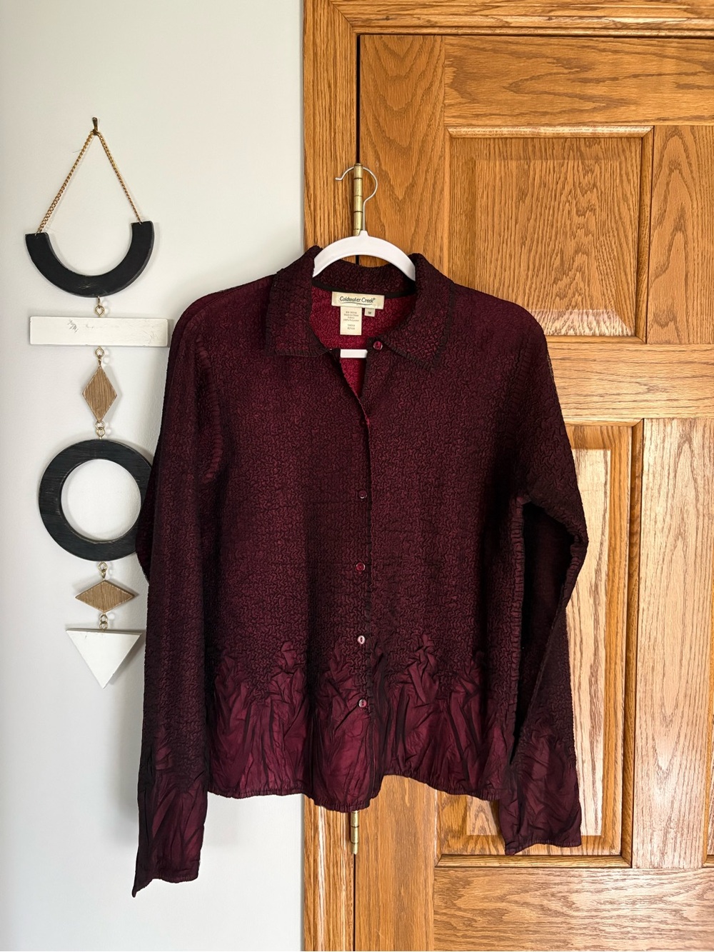 Coldwater Creek Women's Burgundy Button-Front Long Sleeve Lightweight Top